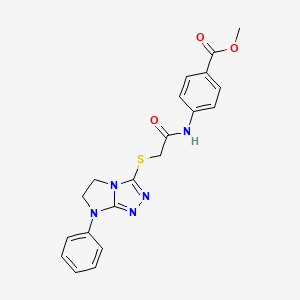 molecular formula C20H19N5O3S B2748451 methyl 4-(2-((7-phenyl-6,7-dihydro-5H-imidazo[2,1-c][1,2,4]triazol-3-yl)thio)acetamido)benzoate CAS No. 921557-21-3