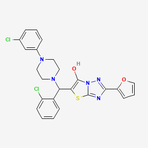 molecular formula C25H21Cl2N5O2S B2748467 5-((2-Chlorophenyl)(4-(3-chlorophenyl)piperazin-1-yl)methyl)-2-(furan-2-yl)thiazolo[3,2-b][1,2,4]triazol-6-ol CAS No. 887220-22-6