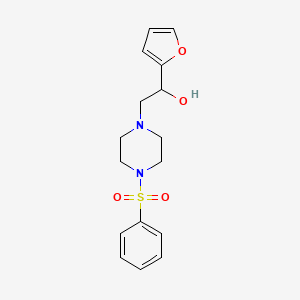 molecular formula C16H20N2O4S B2748475 1-(Furan-2-yl)-2-(4-(phenylsulfonyl)piperazin-1-yl)ethanol CAS No. 1396850-01-3