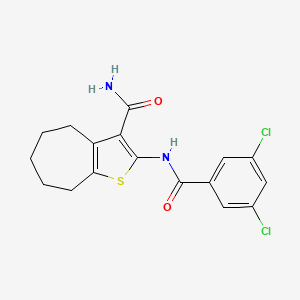 molecular formula C17H16Cl2N2O2S B2748476 2-(3,5-dichlorobenzamido)-5,6,7,8-tetrahydro-4H-cyclohepta[b]thiophene-3-carboxamide CAS No. 477494-07-8