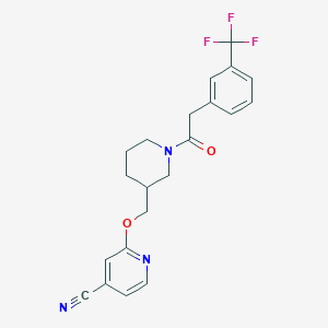 molecular formula C21H20F3N3O2 B2748480 2-[[1-[2-[3-(Trifluoromethyl)phenyl]acetyl]piperidin-3-yl]methoxy]pyridine-4-carbonitrile CAS No. 2380056-70-0