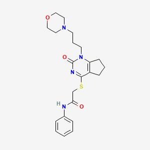 molecular formula C22H28N4O3S B2748503 2-((1-(3-morpholinopropyl)-2-oxo-2,5,6,7-tetrahydro-1H-cyclopenta[d]pyrimidin-4-yl)thio)-N-phenylacetamide CAS No. 898444-81-0