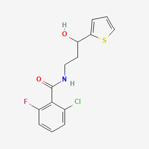 molecular formula C14H13ClFNO2S B2748559 2-chloro-6-fluoro-N-(3-hydroxy-3-(thiophen-2-yl)propyl)benzamide CAS No. 1421526-50-2