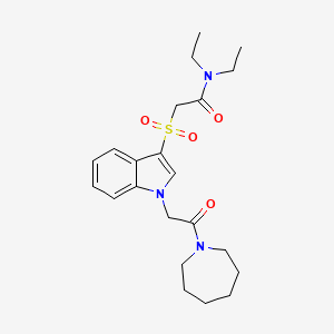 molecular formula C22H31N3O4S B2748569 2-((1-(2-(azepan-1-yl)-2-oxoethyl)-1H-indol-3-yl)sulfonyl)-N,N-diethylacetamide CAS No. 878060-36-7