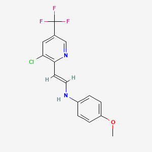 molecular formula C15H12ClF3N2O B2748573 N-[(E)-2-[3-chloro-5-(trifluoromethyl)pyridin-2-yl]ethenyl]-4-methoxyaniline CAS No. 303997-70-8