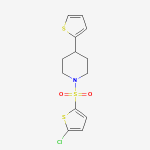 molecular formula C13H14ClNO2S3 B2748585 1-((5-氯噻吩-2-基)磺酰)-4-(噻吩-2-基)哌啶 CAS No. 1396815-45-4