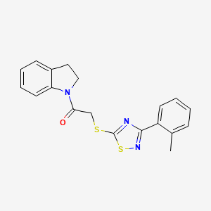 molecular formula C19H17N3OS2 B2748597 1-(Indolin-1-yl)-2-((3-(o-tolyl)-1,2,4-thiadiazol-5-yl)thio)ethanone CAS No. 864918-38-7