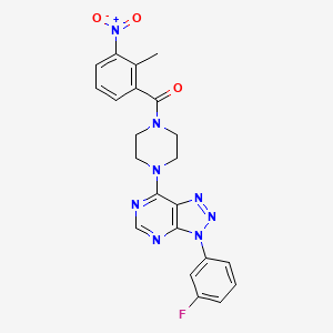 molecular formula C22H19FN8O3 B2748599 (4-(3-(3-fluorophenyl)-3H-[1,2,3]triazolo[4,5-d]pyrimidin-7-yl)piperazin-1-yl)(2-methyl-3-nitrophenyl)methanone CAS No. 942013-00-5