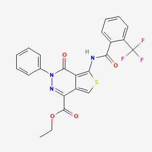 molecular formula C23H16F3N3O4S B2748609 Ethyl 4-oxo-3-phenyl-5-(2-(trifluoromethyl)benzamido)-3,4-dihydrothieno[3,4-d]pyridazine-1-carboxylate CAS No. 851947-39-2