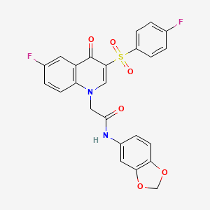 molecular formula C24H16F2N2O6S B2748611 N-(2H-1,3-benzodioxol-5-yl)-2-[6-fluoro-3-(4-fluorobenzenesulfonyl)-4-oxo-1,4-dihydroquinolin-1-yl]acetamide CAS No. 866729-30-8
