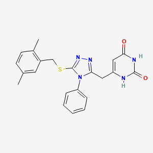 molecular formula C22H21N5O2S B2748621 6-((5-((2,5-dimethylbenzyl)thio)-4-phenyl-4H-1,2,4-triazol-3-yl)methyl)pyrimidine-2,4(1H,3H)-dione CAS No. 852047-18-8