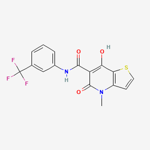 molecular formula C16H11F3N2O3S B2748625 7-hydroxy-4-methyl-5-oxo-N-(3-(trifluoromethyl)phenyl)-4,5-dihydrothieno[3,2-b]pyridine-6-carboxamide CAS No. 1251687-50-9