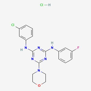 molecular formula C19H19Cl2FN6O B2748627 N2-(3-chlorophenyl)-N4-(3-fluorophenyl)-6-morpholino-1,3,5-triazine-2,4-diamine hydrochloride CAS No. 1179497-25-6