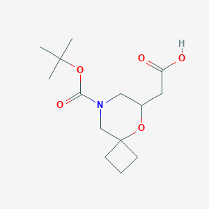 molecular formula C14H23NO5 B2748630 2-[8-[(2-Methylpropan-2-yl)oxycarbonyl]-5-oxa-8-azaspiro[3.5]nonan-6-yl]acetic acid CAS No. 2309469-39-2