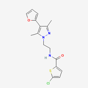 molecular formula C16H16ClN3O2S B2748633 5-氯-N-(2-(4-(呋喃-2-基)-3,5-二甲基-1H-吡唑-1-基)乙基)噻吩-2-甲酰胺 CAS No. 2034293-87-1