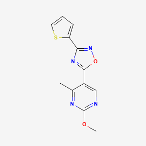 molecular formula C12H10N4O2S B2748634 5-(2-Methoxy-4-methylpyrimidin-5-yl)-3-(thiophen-2-yl)-1,2,4-oxadiazole CAS No. 2034608-06-3