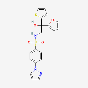 molecular formula C19H17N3O4S2 B2748677 N-(2-(呋喃-2-基)-2-羟基-2-(噻吩-2-基)乙基)-4-(1H-吡唑-1-基)苯磺酰胺 CAS No. 2034264-64-5