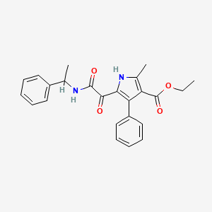 molecular formula C24H24N2O4 B2748678 ethyl 2-methyl-5-(2-oxo-2-((1-phenylethyl)amino)acetyl)-4-phenyl-1H-pyrrole-3-carboxylate CAS No. 1008388-57-5