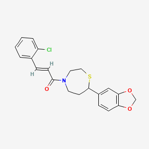 molecular formula C21H20ClNO3S B2748687 (E)-1-(7-(benzo[d][1,3]dioxol-5-yl)-1,4-thiazepan-4-yl)-3-(2-chlorophenyl)prop-2-en-1-one CAS No. 1706511-04-7