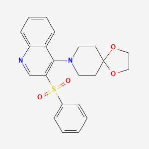 molecular formula C22H22N2O4S B2748691 8-[3-(Benzenesulfonyl)quinolin-4-yl]-1,4-dioxa-8-azaspiro[4.5]decane CAS No. 866843-10-9