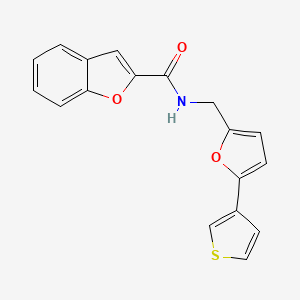 molecular formula C18H13NO3S B2748694 N-((5-(thiophen-3-yl)furan-2-yl)methyl)benzofuran-2-carboxamide CAS No. 2034564-23-1