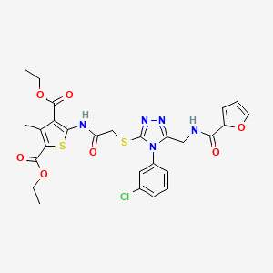 molecular formula C27H26ClN5O7S2 B2748707 diethyl 5-(2-((4-(3-chlorophenyl)-5-((furan-2-carboxamido)methyl)-4H-1,2,4-triazol-3-yl)thio)acetamido)-3-methylthiophene-2,4-dicarboxylate CAS No. 393806-59-2