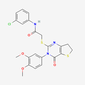 molecular formula C22H20ClN3O4S2 B2748714 N-(3-chlorophenyl)-2-((3-(3,4-dimethoxyphenyl)-4-oxo-3,4,6,7-tetrahydrothieno[3,2-d]pyrimidin-2-yl)thio)acetamide CAS No. 877655-85-1