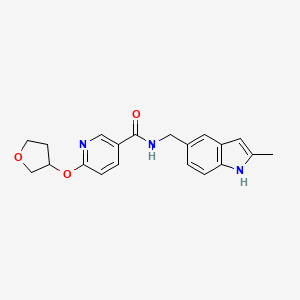 molecular formula C20H21N3O3 B2748745 N-((2-甲基-1H-吲哚-5-基)甲基)-6-((四氢呋喃-3-基)氧基)烟酰胺 CAS No. 2034389-79-0
