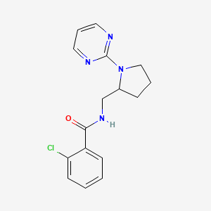 molecular formula C16H17ClN4O B2748763 2-氯-N-{[1-(嘧啶-2-基)吡咯啉-2-基]甲基}苯甲酰胺 CAS No. 2097859-62-4