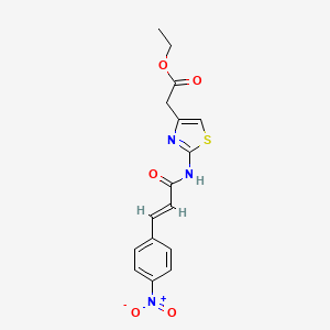 molecular formula C16H15N3O5S B2748770 (E)-乙酸-2-(2-(3-(4-硝基苯基)丙烯酰胺基)噻唑-4-基)醋酸乙酯 CAS No. 476316-91-3