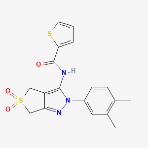 molecular formula C18H17N3O3S2 B2748775 N-(2-(3,4-dimethylphenyl)-5,5-dioxido-4,6-dihydro-2H-thieno[3,4-c]pyrazol-3-yl)thiophene-2-carboxamide CAS No. 681267-29-8