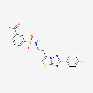 molecular formula C21H20N4O3S2 B2748784 3-acetyl-N-(2-(2-(p-tolyl)thiazolo[3,2-b][1,2,4]triazol-6-yl)ethyl)benzenesulfonamide CAS No. 896012-73-0