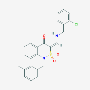 molecular formula C24H21ClN2O3S B2748792 (3E)-3-{[(2-chlorobenzyl)amino]methylene}-1-(3-methylbenzyl)-1H-2,1-benzothiazin-4(3H)-one 2,2-dioxide CAS No. 892306-06-8
