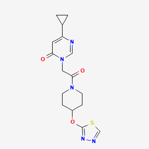 molecular formula C16H19N5O3S B2748821 3-(2-(4-((1,3,4-thiadiazol-2-yl)oxy)piperidin-1-yl)-2-oxoethyl)-6-cyclopropylpyrimidin-4(3H)-one CAS No. 2194846-87-0