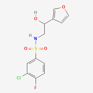 molecular formula C12H11ClFNO4S B2748839 3-氯-4-氟-N-(2-(呋喃-3-基)-2-羟基乙基)苯磺酰胺 CAS No. 1396684-05-1