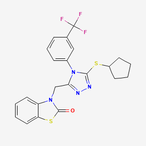 molecular formula C22H19F3N4OS2 B2748854 3-((5-(cyclopentylthio)-4-(3-(trifluoromethyl)phenyl)-4H-1,2,4-triazol-3-yl)methyl)benzo[d]thiazol-2(3H)-one CAS No. 847403-73-0