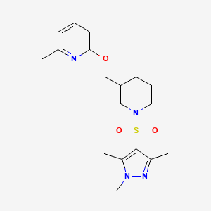 molecular formula C18H26N4O3S B2748860 2-Methyl-6-[[1-(1,3,5-trimethylpyrazol-4-yl)sulfonylpiperidin-3-yl]methoxy]pyridine CAS No. 2380043-19-4