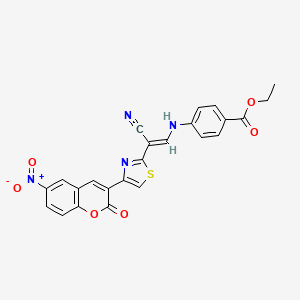 molecular formula C24H16N4O6S B2748863 (E)-ethyl 4-((2-cyano-2-(4-(6-nitro-2-oxo-2H-chromen-3-yl)thiazol-2-yl)vinyl)amino)benzoate CAS No. 418802-24-1