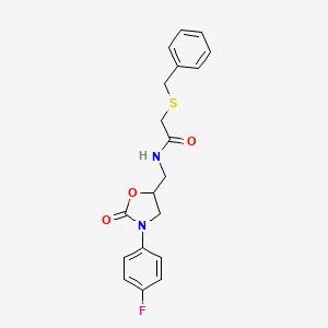 2-(benzylthio)-N-((3-(4-fluorophenyl)-2-oxooxazolidin-5-yl)methyl)acetamide