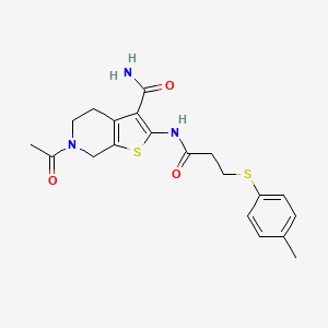 molecular formula C20H23N3O3S2 B2748869 6-Acetyl-2-(3-(p-tolylthio)propanamido)-4,5,6,7-tetrahydrothieno[2,3-c]pyridine-3-carboxamide CAS No. 895465-80-2