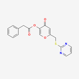 molecular formula C18H14N2O4S B2748910 [4-氧代-6-(嘧啶-2-基硫基甲基)吡喃-3-基] 2-苯乙酸酯 CAS No. 877637-29-1