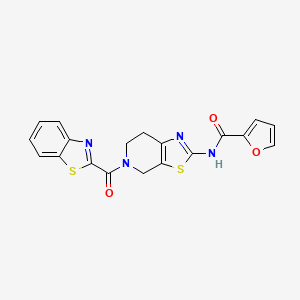 molecular formula C19H14N4O3S2 B2748920 N-(5-(benzo[d]thiazole-2-carbonyl)-4,5,6,7-tetrahydrothiazolo[5,4-c]pyridin-2-yl)furan-2-carboxamide CAS No. 1351646-94-0