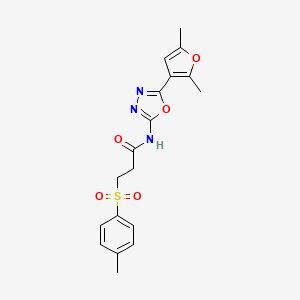 molecular formula C18H19N3O5S B2748925 N-(5-(2,5-dimethylfuran-3-yl)-1,3,4-oxadiazol-2-yl)-3-tosylpropanamide CAS No. 1251697-86-5