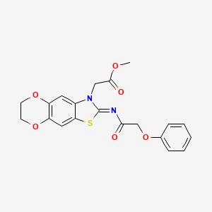 molecular formula C20H18N2O6S B2748928 (Z)-methyl 2-(2-((2-phenoxyacetyl)imino)-6,7-dihydro-[1,4]dioxino[2',3':4,5]benzo[1,2-d]thiazol-3(2H)-yl)acetate CAS No. 895448-58-5