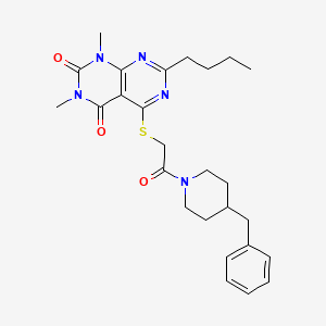molecular formula C26H33N5O3S B2748949 5-((2-(4-benzylpiperidin-1-yl)-2-oxoethyl)thio)-7-butyl-1,3-dimethylpyrimido[4,5-d]pyrimidine-2,4(1H,3H)-dione CAS No. 872608-29-2