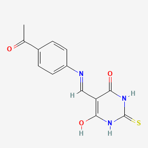 molecular formula C13H11N3O3S B2748972 5-(((4-acetylphenyl)amino)methylene)-2-thioxodihydropyrimidine-4,6(1H,5H)-dione CAS No. 349486-79-9
