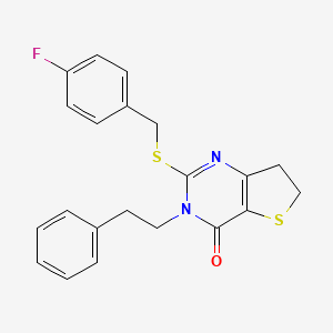 molecular formula C21H19FN2OS2 B2748979 2-((4-fluorobenzyl)thio)-3-phenethyl-6,7-dihydrothieno[3,2-d]pyrimidin-4(3H)-one CAS No. 877652-79-4