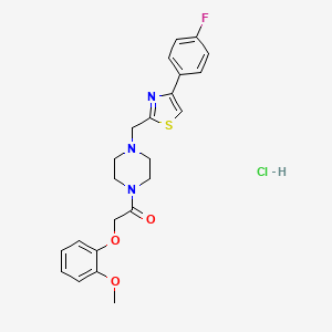 molecular formula C23H25ClFN3O3S B2748987 1-(4-((4-(4-Fluorophenyl)thiazol-2-yl)methyl)piperazin-1-yl)-2-(2-methoxyphenoxy)ethanone hydrochloride CAS No. 1216552-95-2