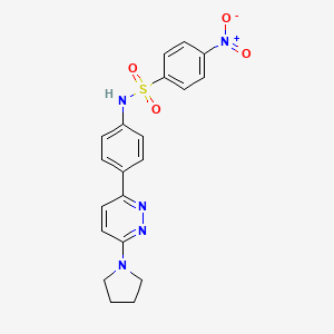 molecular formula C20H19N5O4S B2748990 4-nitro-N-(4-(6-(pyrrolidin-1-yl)pyridazin-3-yl)phenyl)benzenesulfonamide CAS No. 898442-20-1