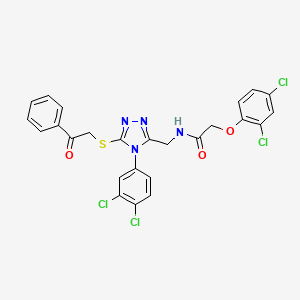 molecular formula C25H18Cl4N4O3S B2749004 2-(2,4-dichlorophenoxy)-N-((4-(3,4-dichlorophenyl)-5-((2-oxo-2-phenylethyl)thio)-4H-1,2,4-triazol-3-yl)methyl)acetamide CAS No. 389071-78-7